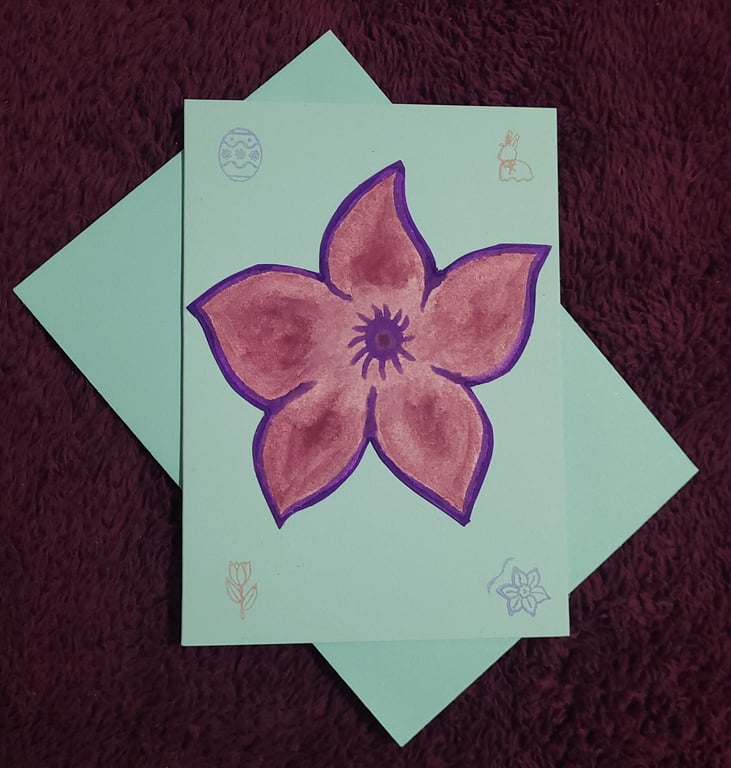 Spring flower handmade blank card with pale blue envelope
