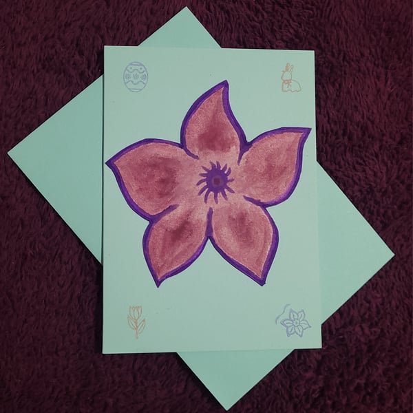 Spring flower handmade blank card with pale blue envelope