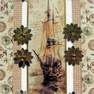 Pirate Ship - Hand Crafted Decoupage Greeting Card - Blank - 3302