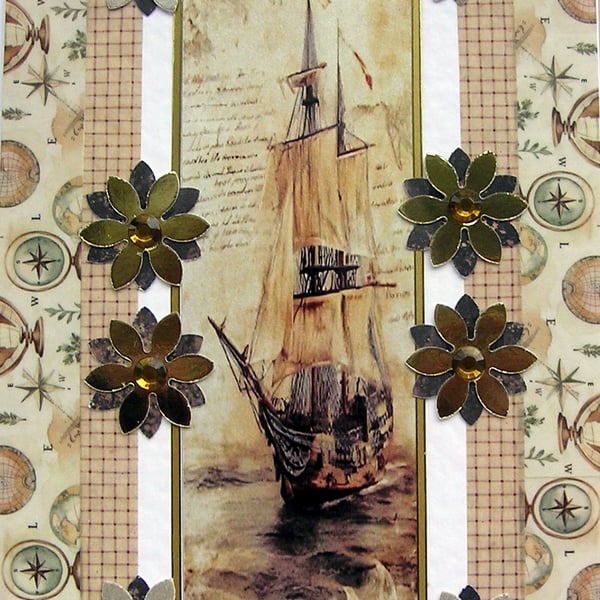 Pirate Ship - Hand Crafted Decoupage Greeting Card - Blank - 3302