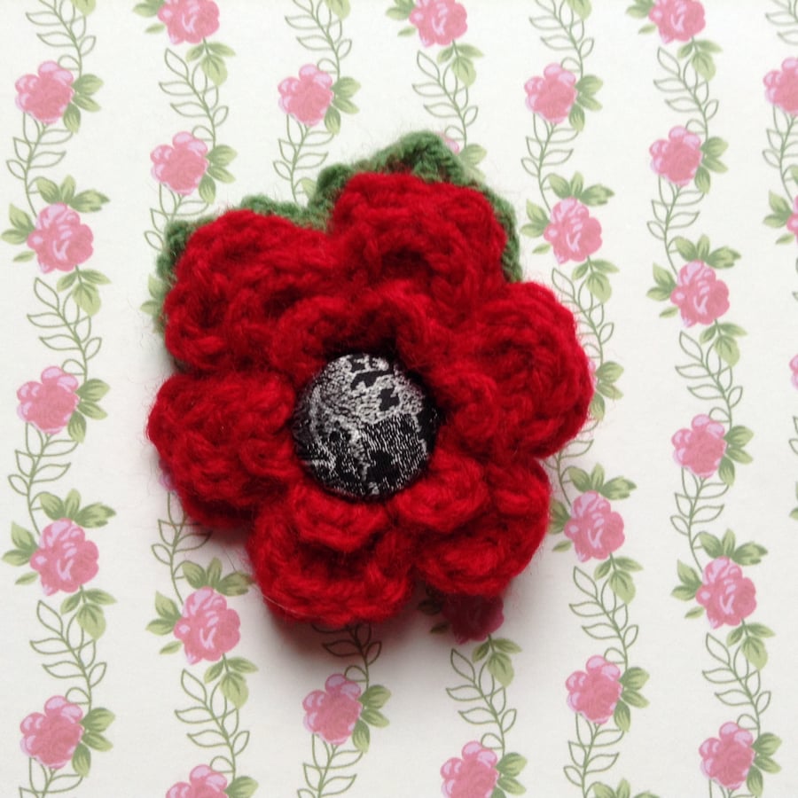 Crochet Flower Brooch Corsage in Red