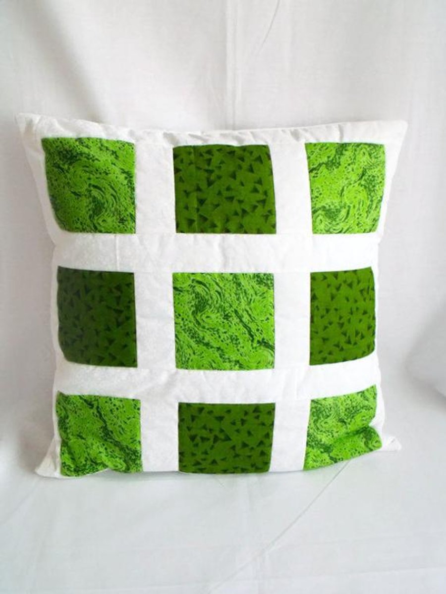 dark green patchwork accent pillow, white bedroom scatter cushion cover