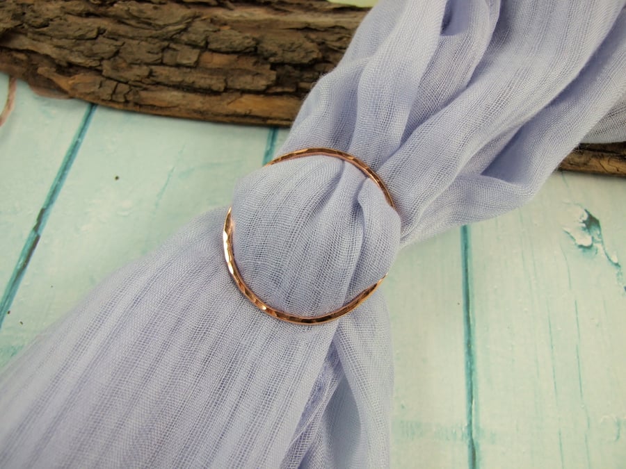 Hammered Copper Medium Scarf Ring, Artisan Buckle for Cotton or Linen Scarf