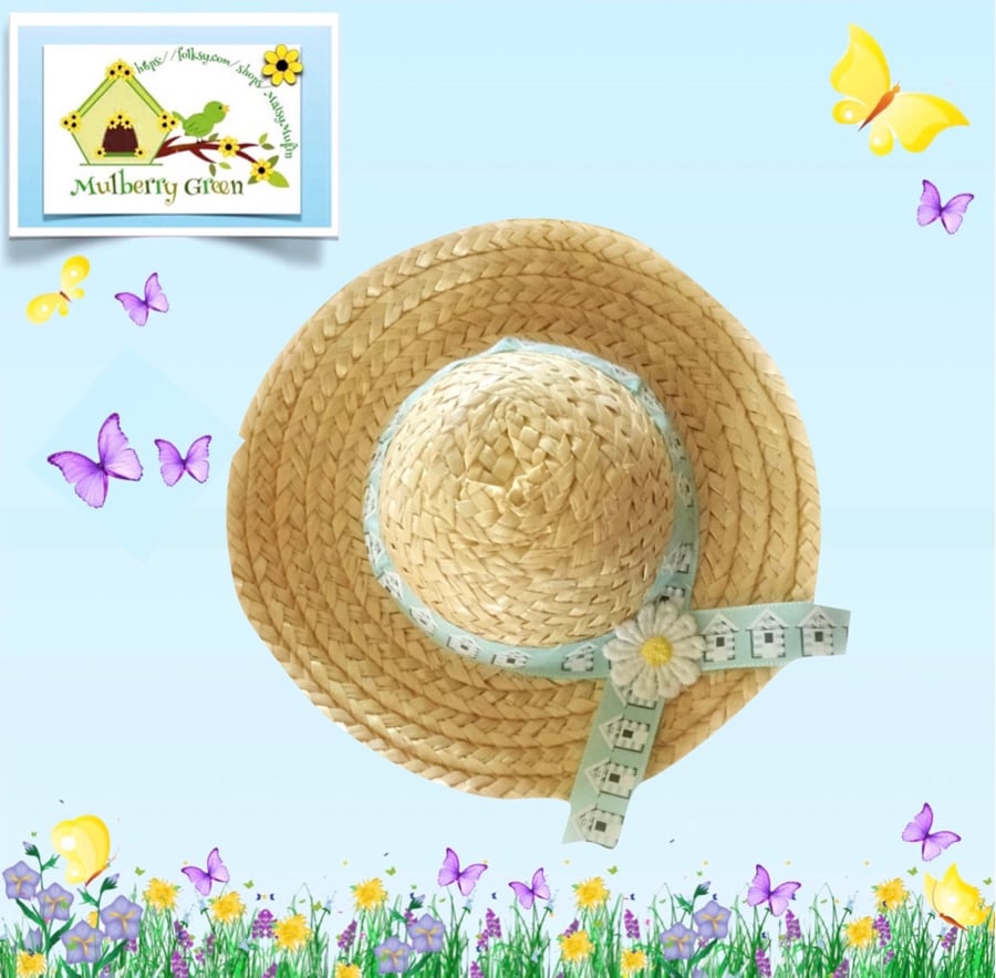 Beach Huts Trimmed Hat to fit the Mulberry Green characters 