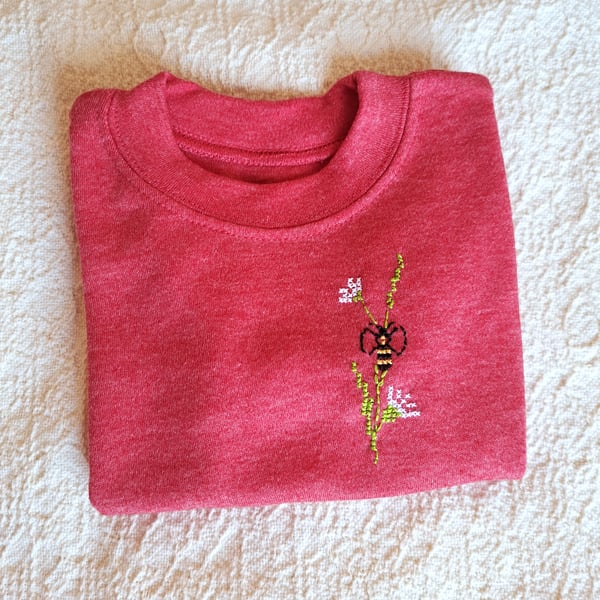 Bee T-shirt, age 3-6 months, hand embroidered