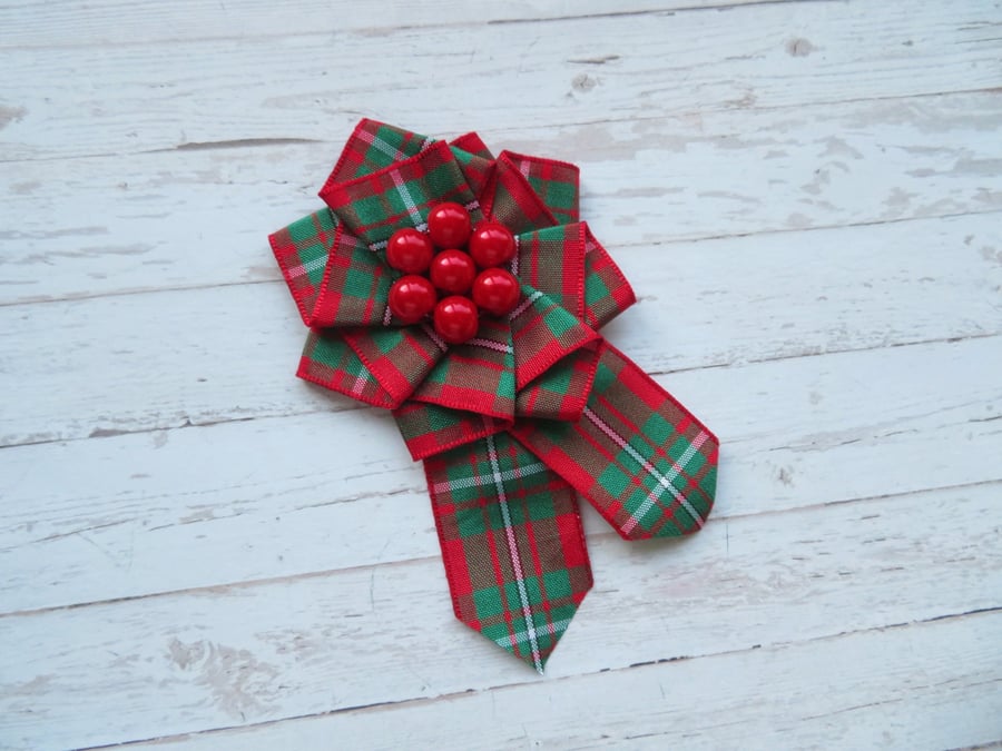 MacGregor Red Tartan Ruffle Rosette Mini Brooch Folksy