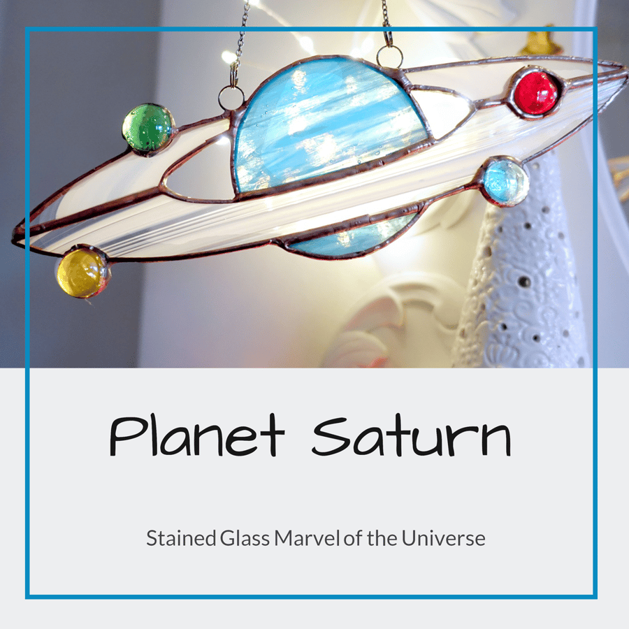 Planet Saturn Stained Glass Window Suncatcher Ornament for Garden and Home
