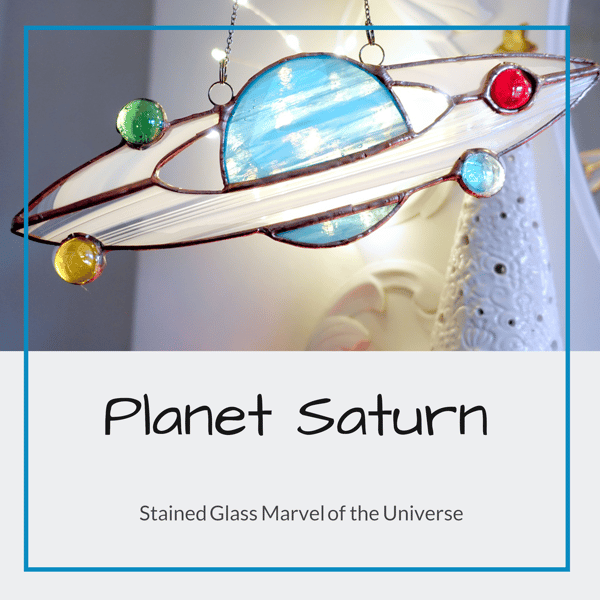 Planet Saturn Stained Glass Window Suncatcher Ornament for Garden and Home