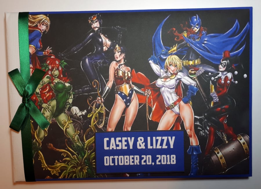 Personalised female superheroes comics birthday guest book