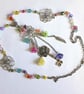Boho Silver Tone Multi Coloured Flower & Key Charm Pendant Necklace - Image 3