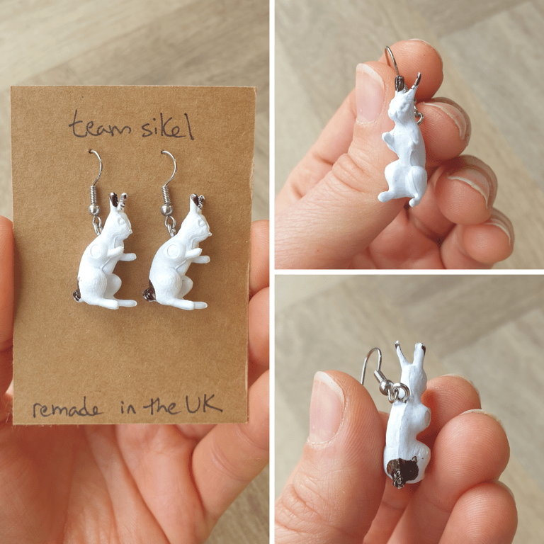 Spotted Rabbit Earrings - Upcycled Vintage Toys