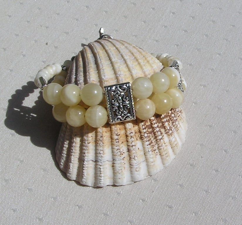 Honey Quartz & Yellow Aragonite Chunky Gemstone Chakra Bracelet "Ainslie"