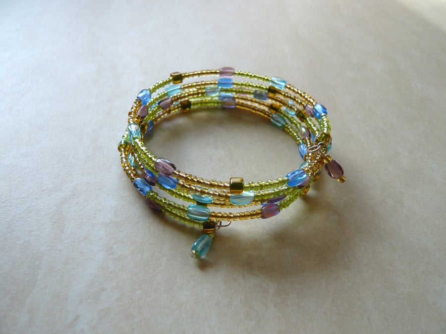 Blue and Gold Memory Wire Bracelet