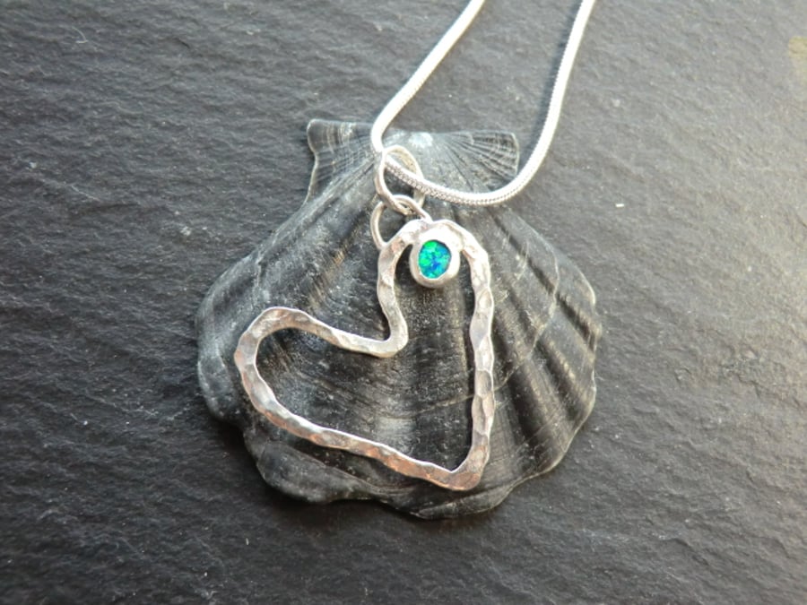 Karensa Pendant. Heart shaped sterling silver necklace. Opal