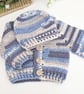 Newborn Crochet Baby Hat & Cardigan Set - Blue and Silver  - Image 5