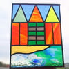 Beach Huts Stained Glass Panel