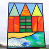 Beach Huts Stained Glass Panel