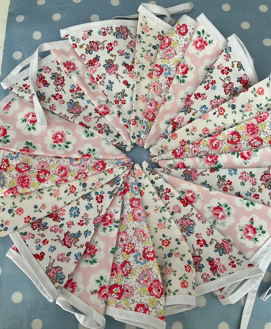 10 ft Cath kidston fairy fabric bunting, cotton fabric bunting 
