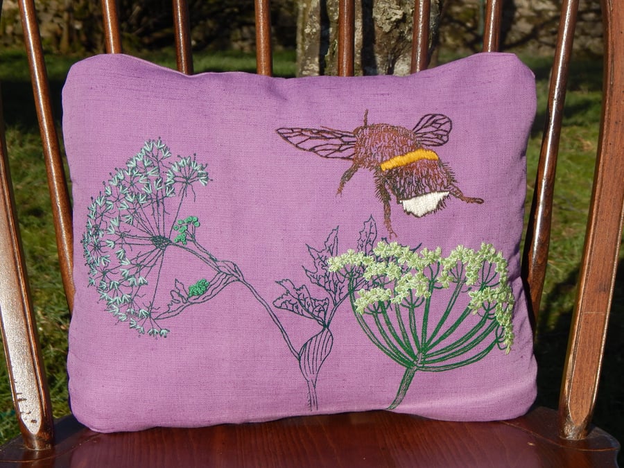 Lilac - Screen printed Bee and wild flower cushion 