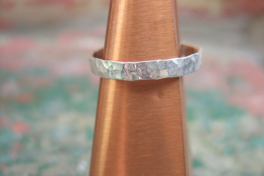 Sterling Silver Hammered Finish Band Ring