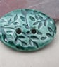 Large Emerald Green Sprig Oval Handmade Ceramic Button - Image 1