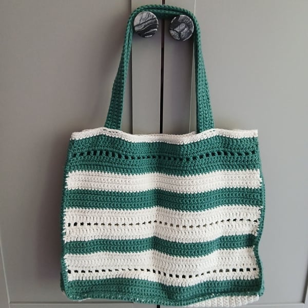 Handmade Green and White Tote Bag