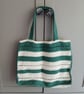 Handmade Green and White Tote Bag