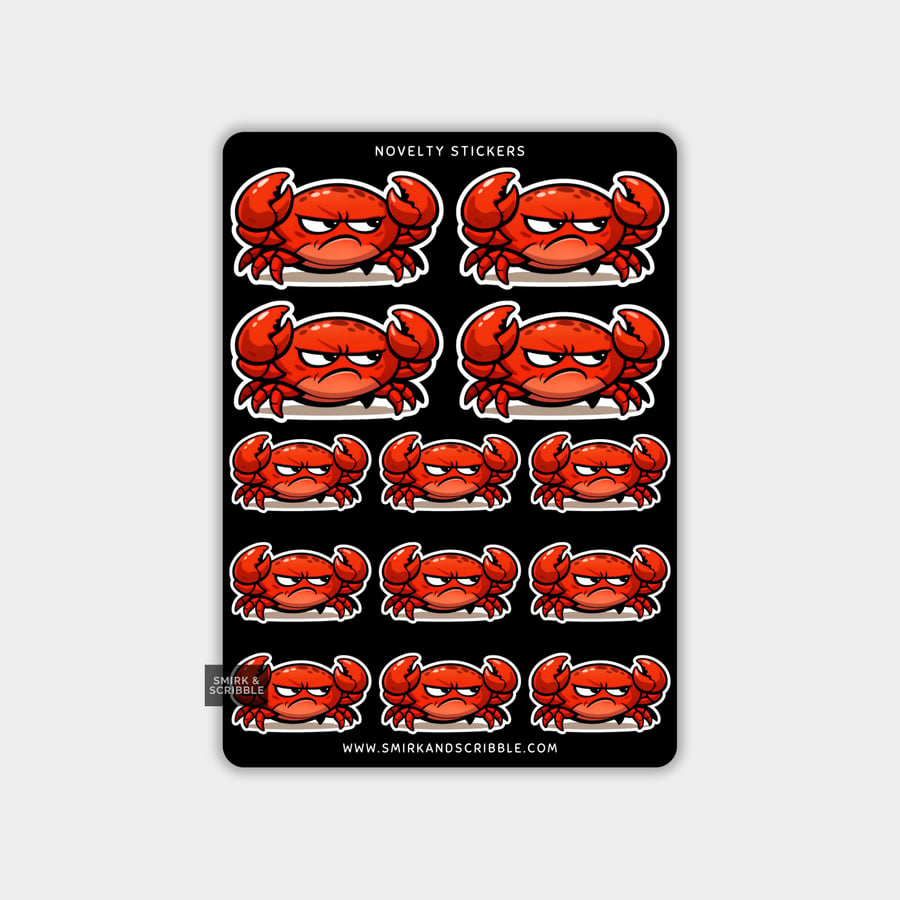Funny Vinyl Sticker Sheet For Adults - Grumpy Crab