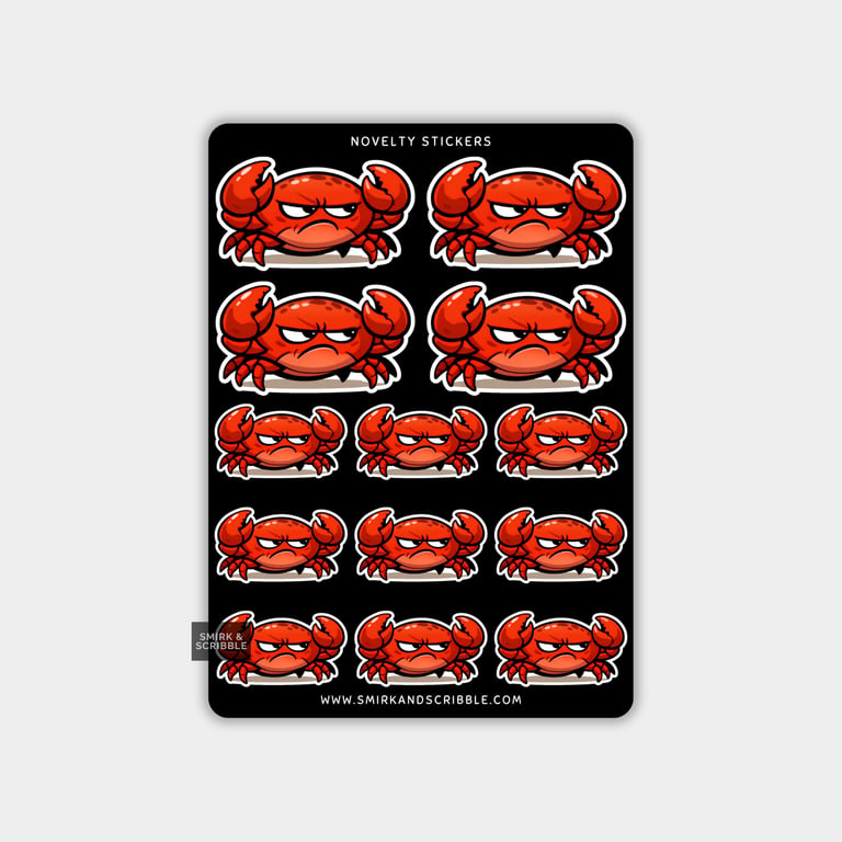 Funny Vinyl Sticker Sheet For Adults - Grumpy Crab
