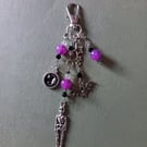 Gothic beaded bag charm with skeleton, bat, stars and moon 