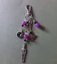 Gothic beaded bag charm with skeleton, bat, stars and moon 