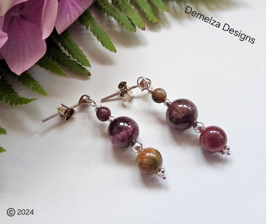 Designer Tourmaline Stud Sterling Silver Earrings