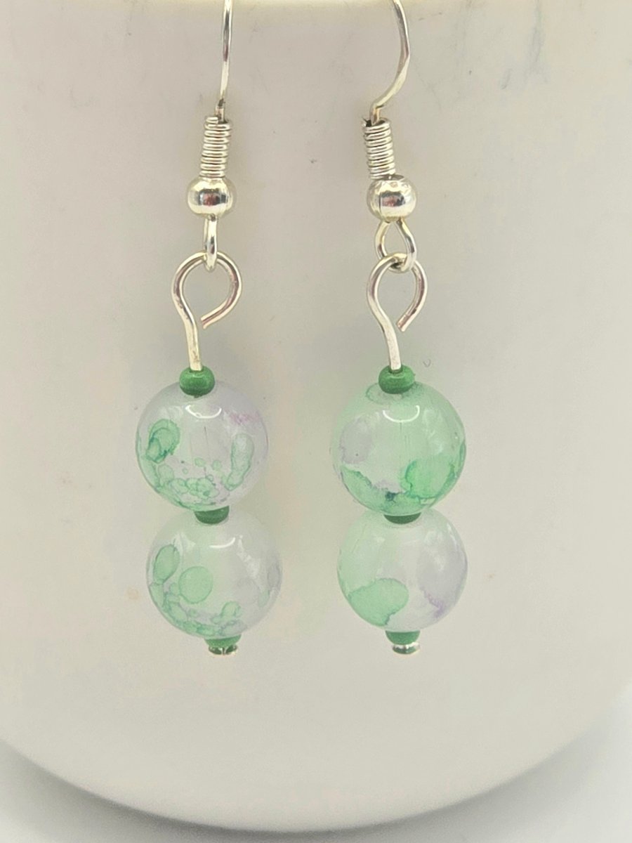 Green and Purple marble effect earrings 