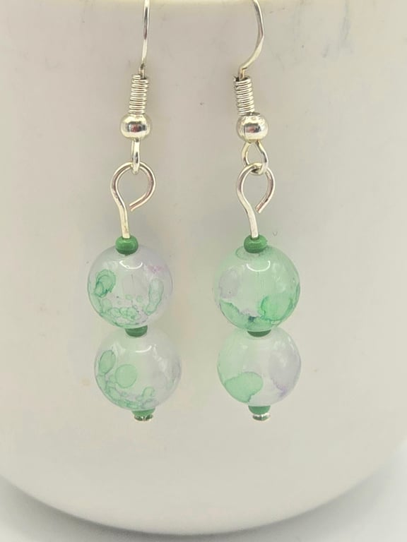 Green and Purple marble effect earrings 