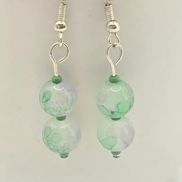 Green and Purple marble effect earrings 