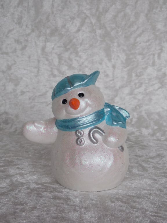 Small Blue Ceramic Christmas Xmas Snow Boy Figurine Ornament Decoration.