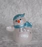 Small Blue Ceramic Christmas Xmas Snow Boy Figurine Ornament Decoration. - Image 1