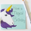 Unicorn birthday card, Handmade birthday card for a friend, Unicorn card