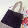 Tote bag with long handles in purple fabric 