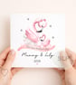 Our First Mother's Day Flamingo Card Personalised, Mummy and Me Card