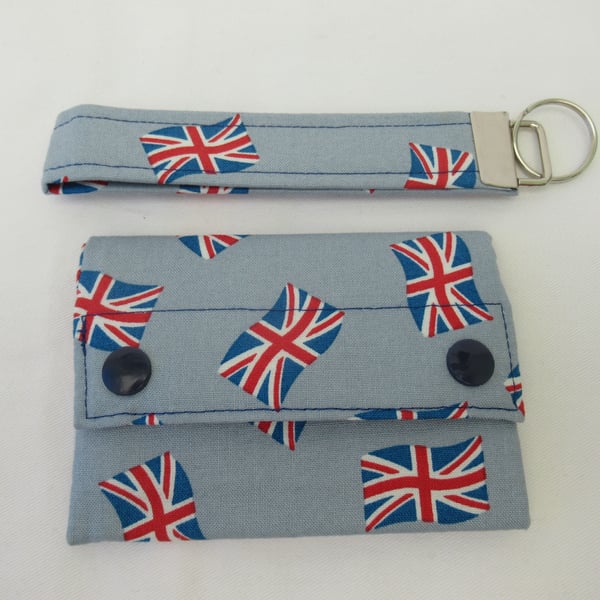 Union Jack, British themed Fabric Wallet and Key Fob Set
