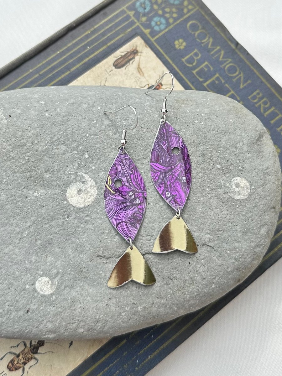 Fish shaped recycled tin earrings 