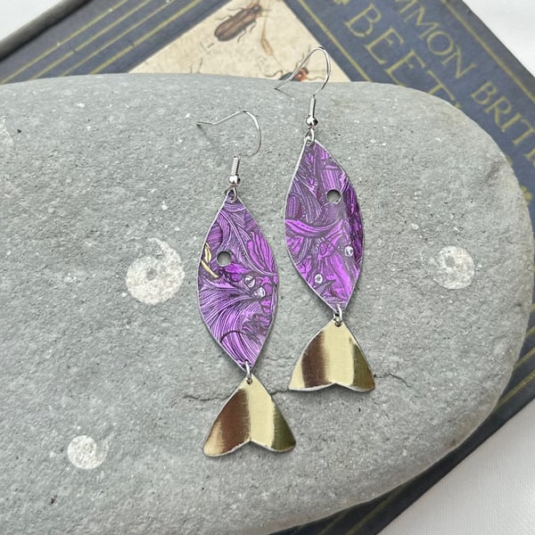 Fish shaped recycled tin earrings 