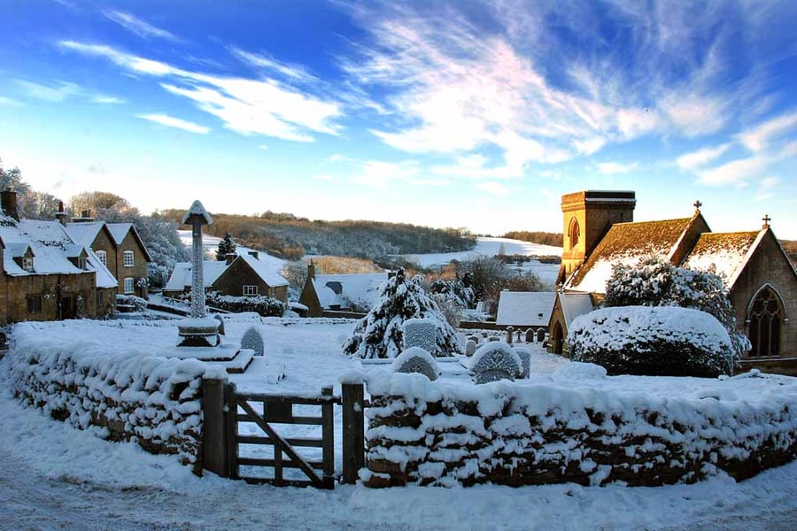 Snowshill Village Winter Landscape Cotswolds Photograph Print