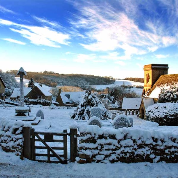 Snowshill Village Winter Landscape Cotswolds Photograph Print