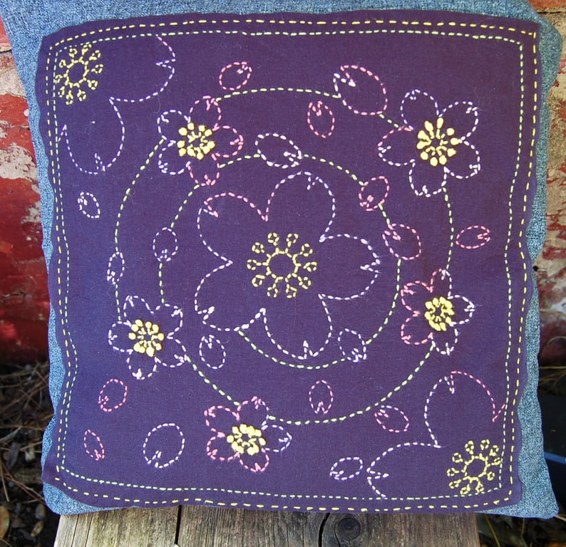 Hand stitched Sashiko panel attached to a  cushion
