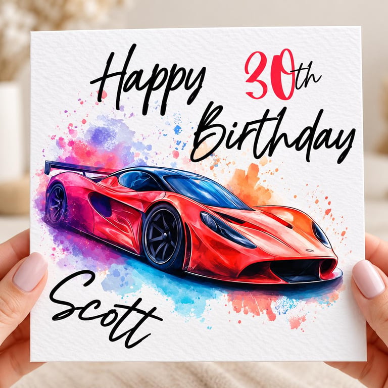 Personalised Birthday Card for Him - Racing Car Birthday Card - Sports Car Card