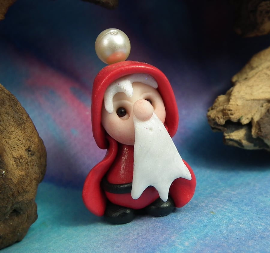 Gnome 'Nicholas' hiding in plain sight undercover Santa OOAK Sculpt Ann Galvin