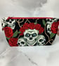 Skulls and Roses zip bag, Gothic makeup bag, 2 colour and size options, Handmade - Image 7