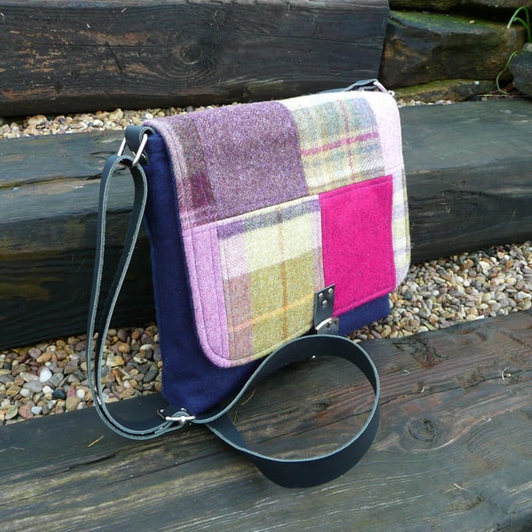 Crossbody bag pink patchwork tweed shoulder bag handbag satchel bag
